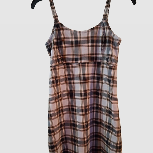 Hollister Plaid Mini Dress Pink & Gray Check Spaghetti Strap Slip - Picture 2 of 5